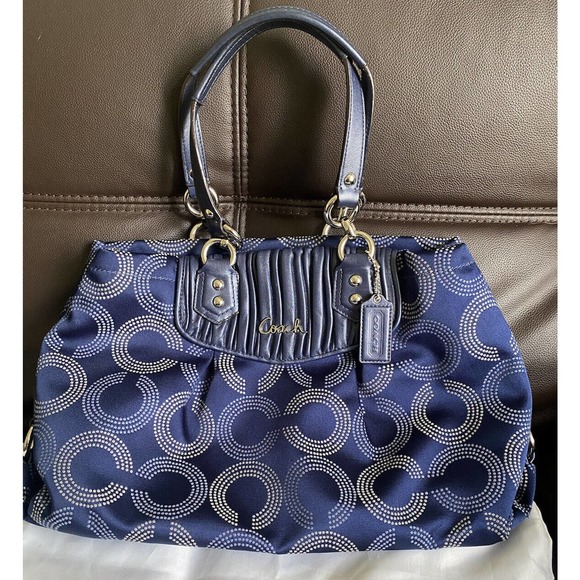 COACH Sophia Cobalt Navy Blue Dotted OP Signature Shoulder Satchel Retired style - Picture 1 of 12